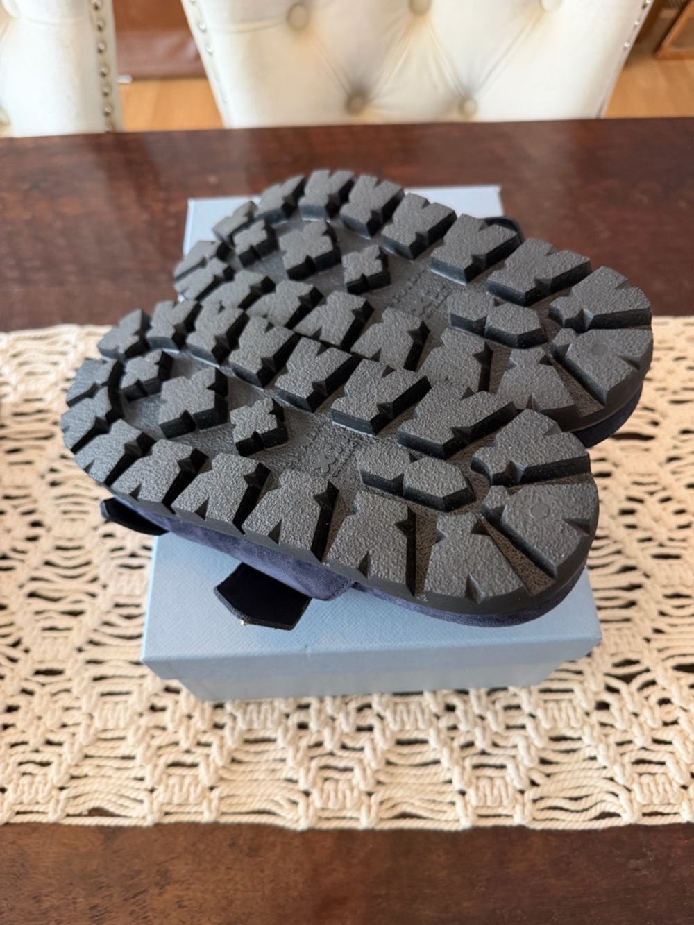 Prada Suede Double Buckle Slide Sandals - Size 39 (9) - Blue - New in Box - Picture 5 of 6
